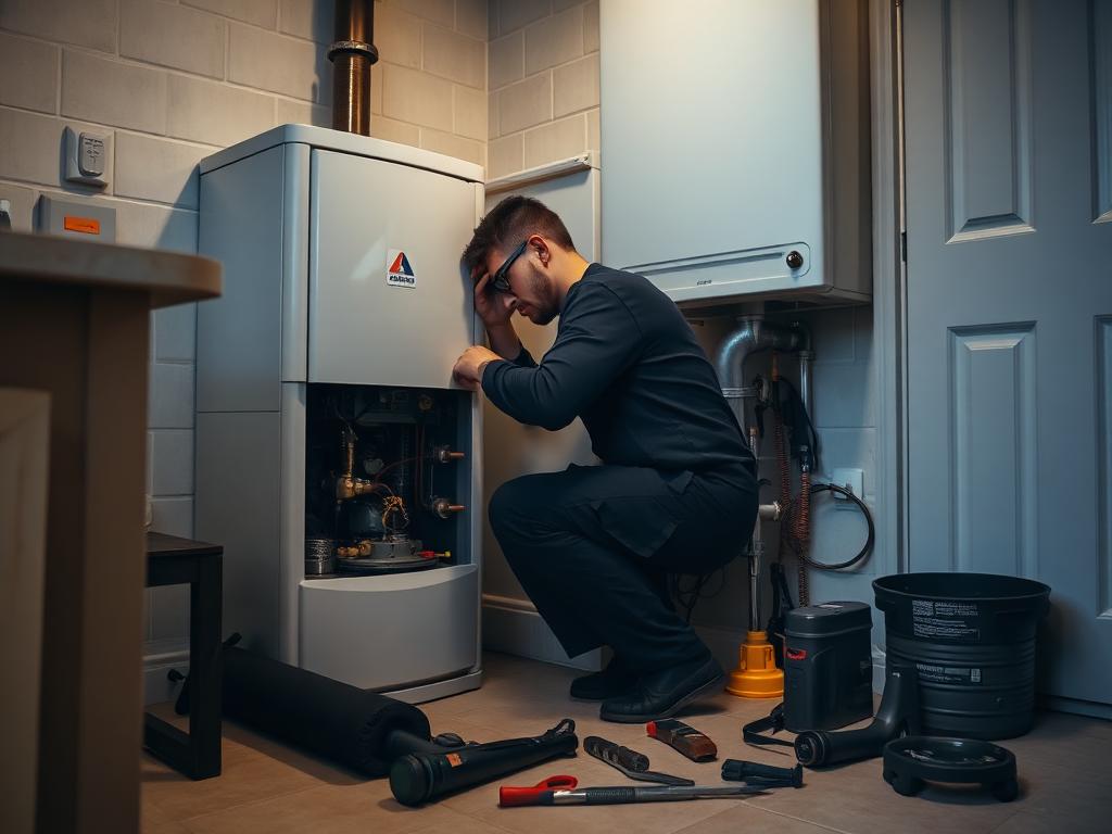 HEAVENLY heating engineer servicing a boiler in a UK utility room