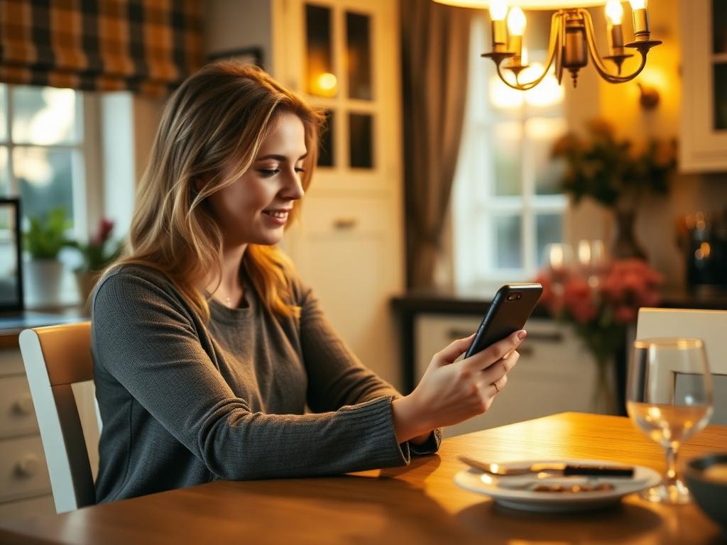British customer posting a HEAVENLY task from her phone in the kitchen