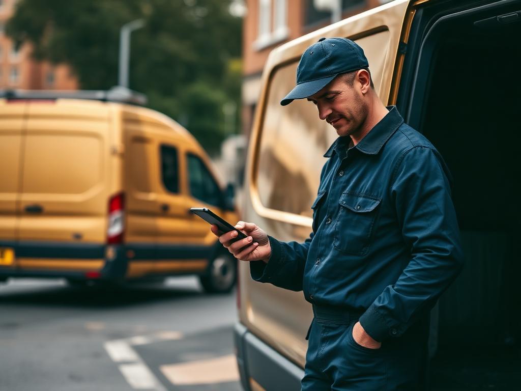 Verified HEAVENLY tasker with her ID badge in front of her van